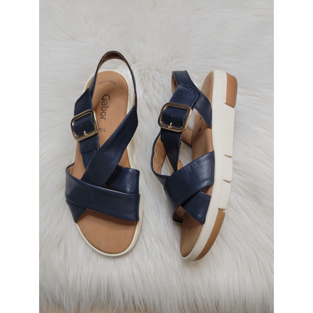 Gabor Low Wedge Sandals Navy Blue UK Size 5.5 Women's US Size 8
